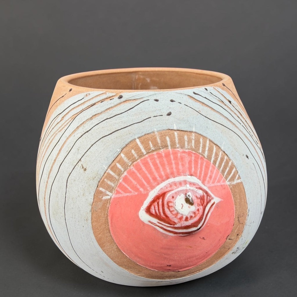 Niko Studio Pottery Terracotta Eye Planter Pink White Succulent Pot Handmade 4in